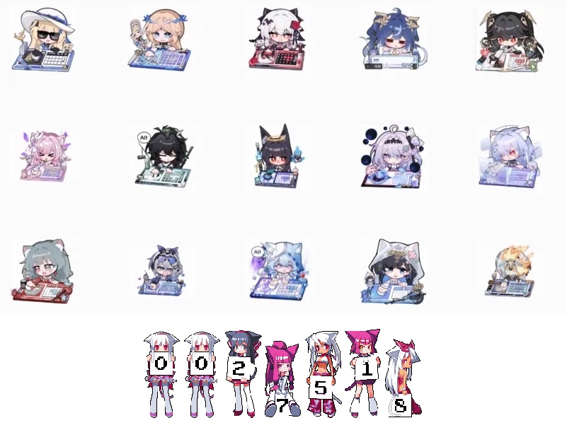 The app's model selection grid: owned characters lined up in a grid
