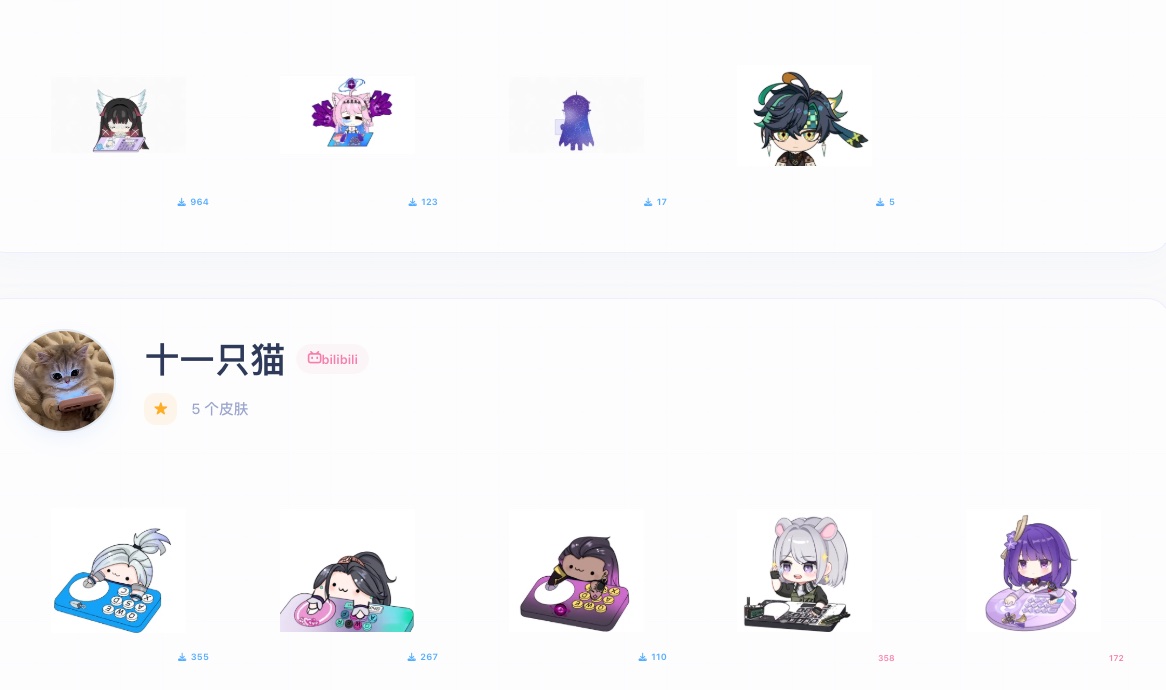 A creator profile on the official page